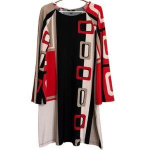 MSK Women’s Vibrant Multi Rectangular Shape Print Long Sleeve Print Dress Sz-S